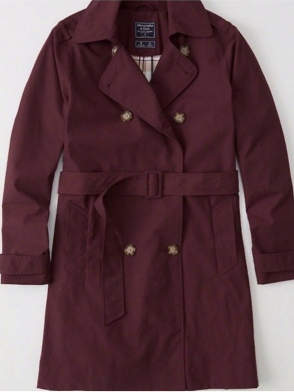 Abercrombie & Fitch Burgundy Double-Breasted Trench Coat Size Small - Picture 3 of 12